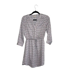 LOFT Outlet White Pink Floral Print V-neck Drawstring Mini Dress Xsmall Women’s